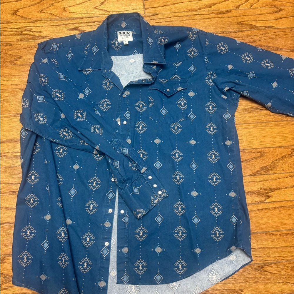 Ely Cattleman Navy Geometric Button Down Shirt
